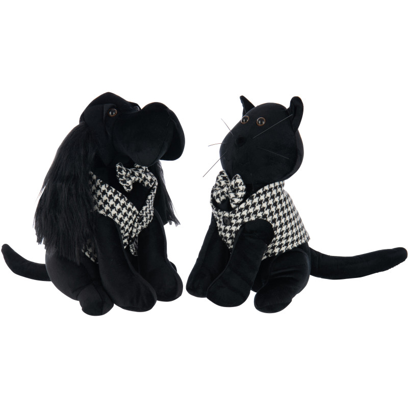Grand Cale porte original Chat chic Hauteur 30 cm en Tissu Noir Blanc Motif pied de poule Tesspaw - 3