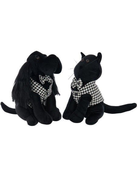 Grand Cale porte original Chat chic Hauteur 30 cm en Tissu Noir Blanc Motif pied de poule Tesspaw - 3