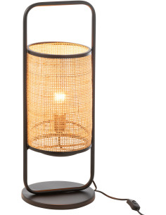 Lampe à poser bohème chic Hauteur 61 cm en Rotin Naturel Cannage Métal Noir Halo - 1