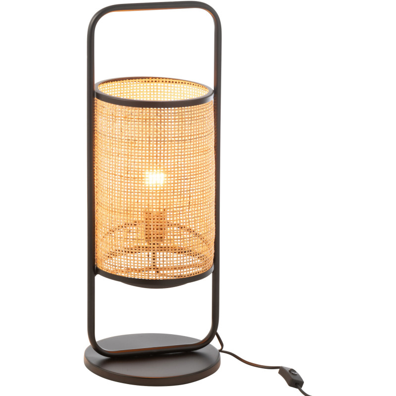 Lampe à poser bohème chic Hauteur 61 cm en Rotin Naturel Cannage Métal Noir Halo - 1
