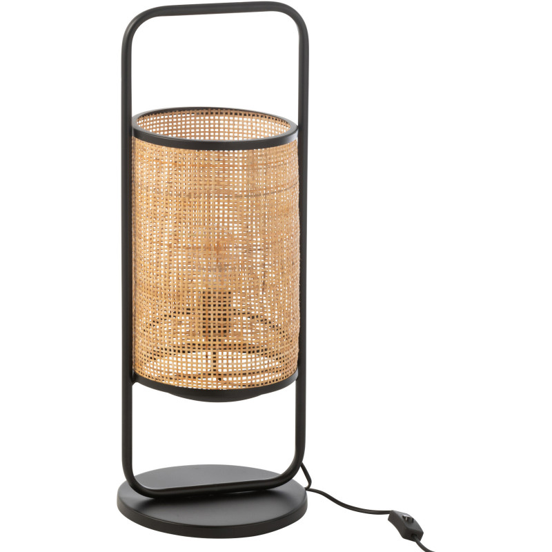 Lampe à poser bohème chic Hauteur 61 cm en Rotin Naturel Cannage Métal Noir Halo - 2