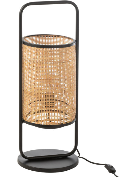 Lampe à poser bohème chic Hauteur 61 cm en Rotin Naturel Cannage Métal Noir Halo - 2