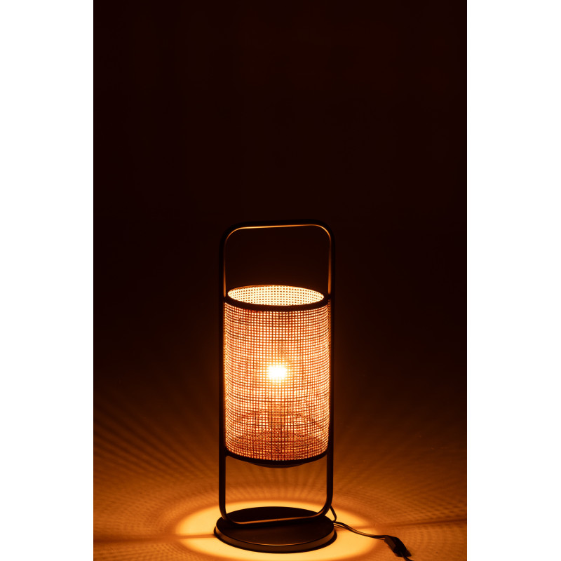 Lampe à poser bohème chic Hauteur 61 cm en Rotin Naturel Cannage Métal Noir Halo - 3