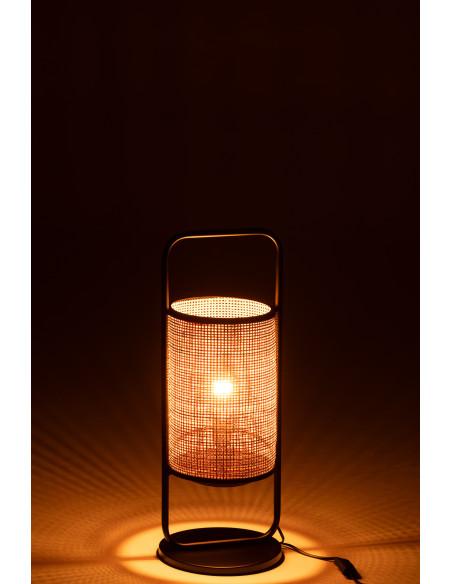 Lampe à poser bohème chic Hauteur 61 cm en Rotin Naturel Cannage Métal Noir Halo - 3
