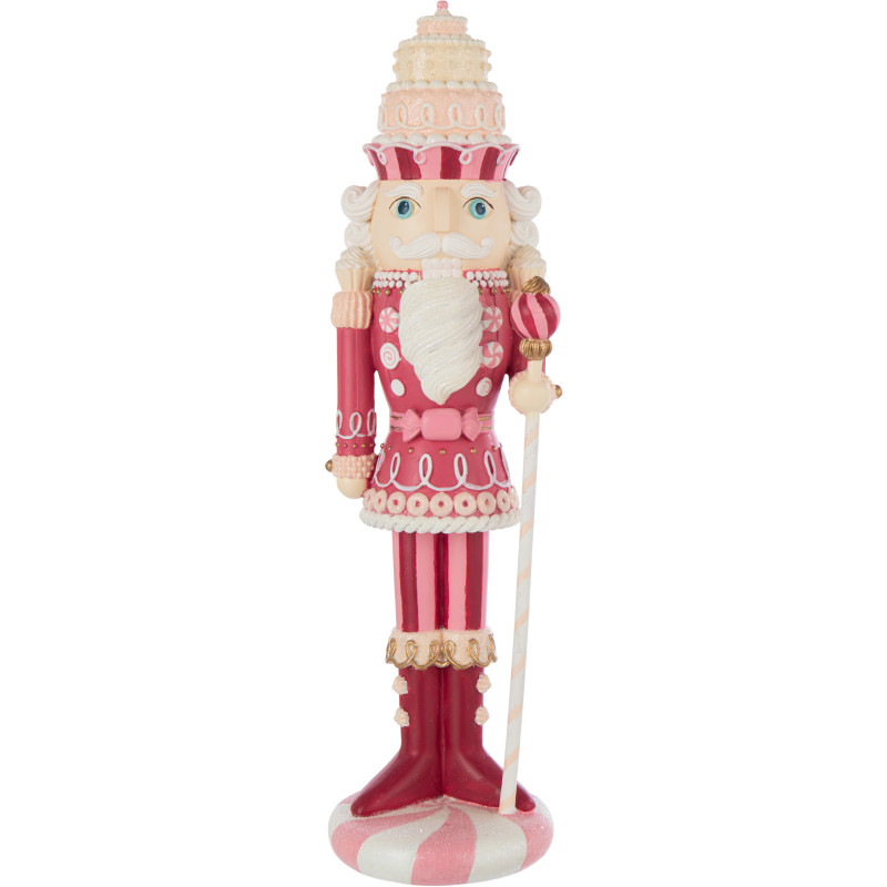 Statue de Noël Casse Noisette Bonbon Hauteur 55 cm en Résine Rose Blanc Nutsweet - 1