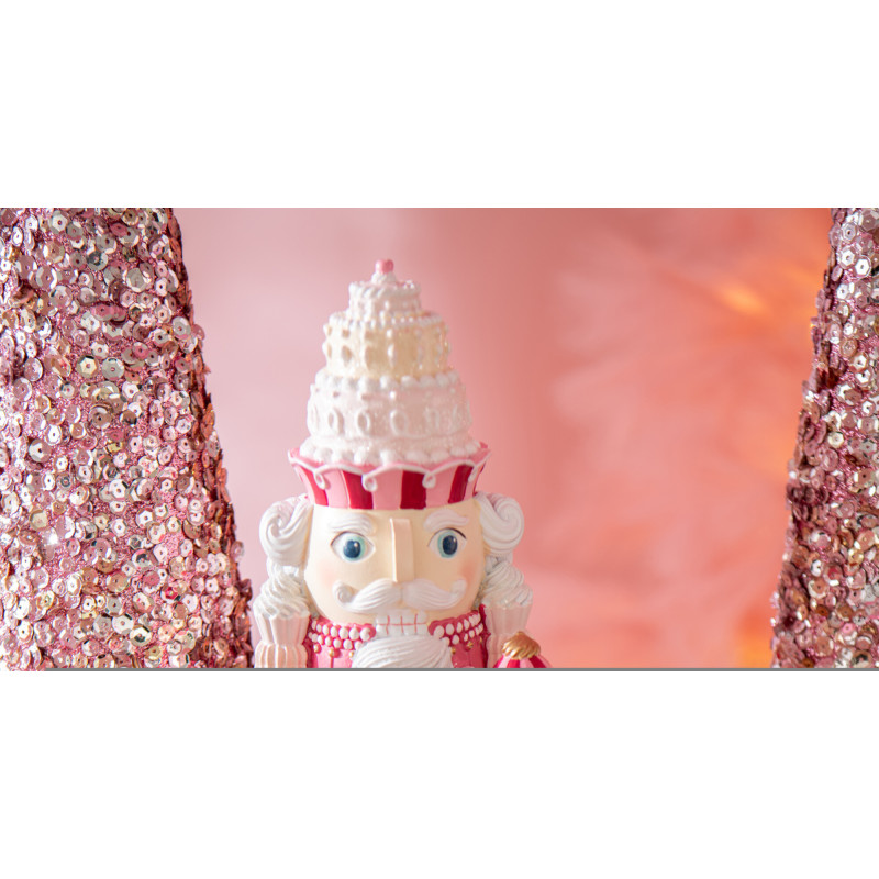 Statue de Noël Casse Noisette Bonbon Hauteur 55 cm en Résine Rose Blanc Nutsweet - 2