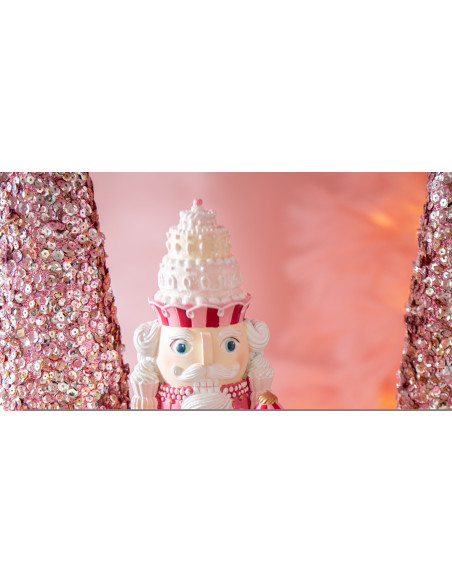 Statue de Noël Casse Noisette Bonbon Hauteur 55 cm en Résine Rose Blanc Nutsweet - 2