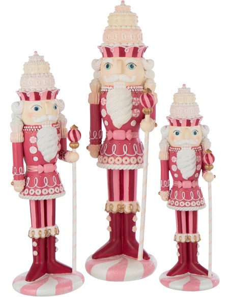 Statue de Noël Casse Noisette Bonbon Hauteur 55 cm en Résine Rose Blanc Nutsweet - 3