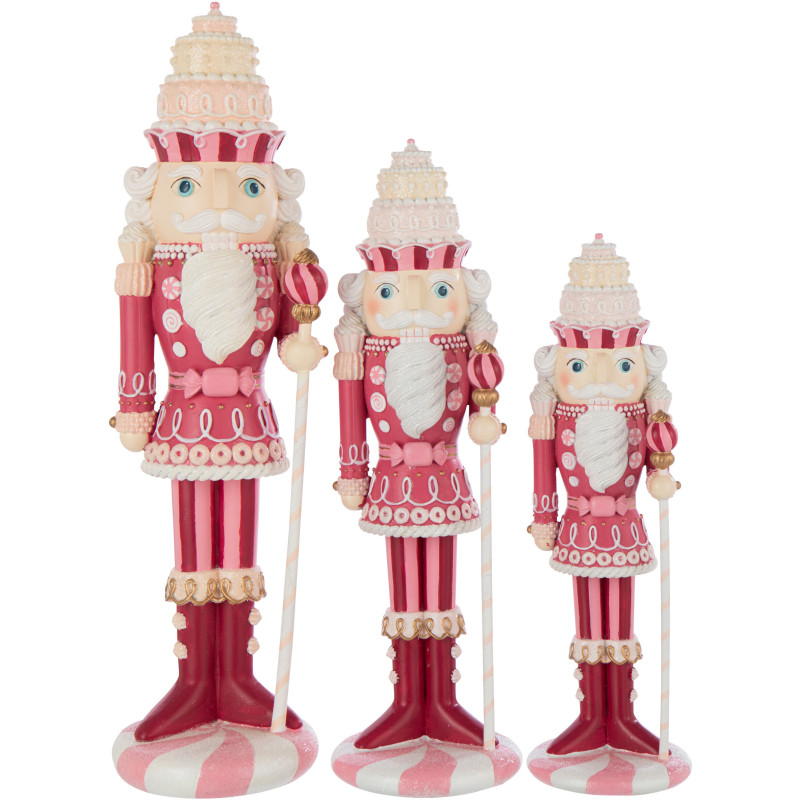 Statue de Noël Casse Noisette Bonbon Hauteur 55 cm en Résine Rose Blanc Nutsweet - 4