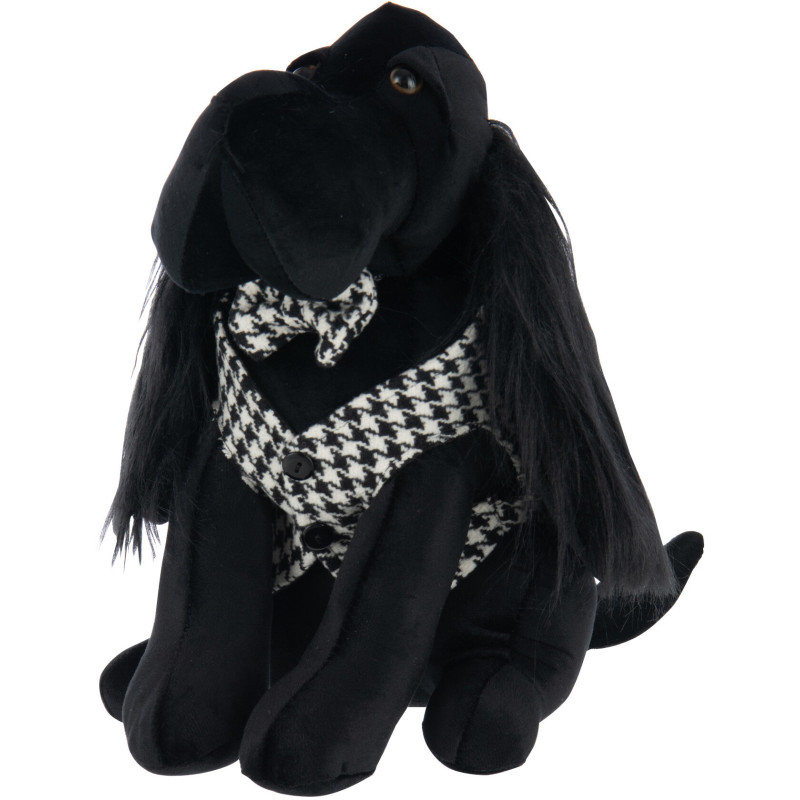 Grand Cale porte original Chien chic Hauteur 30 cm en Tissu Noir Blanc Motif pied de poule Tesspaw - 1