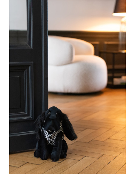 Grand Cale porte original Chien chic Hauteur 30 cm en Tissu Noir Blanc Motif pied de poule Tesspaw - 2