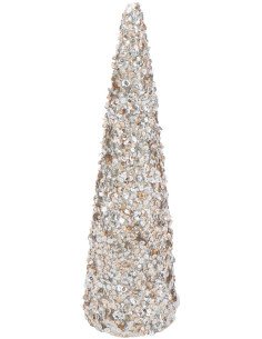 Grand Cône décoratif de Noël Hauteur 46 cm en Sequins Champagne Brillant Mousse Brilloro - 1