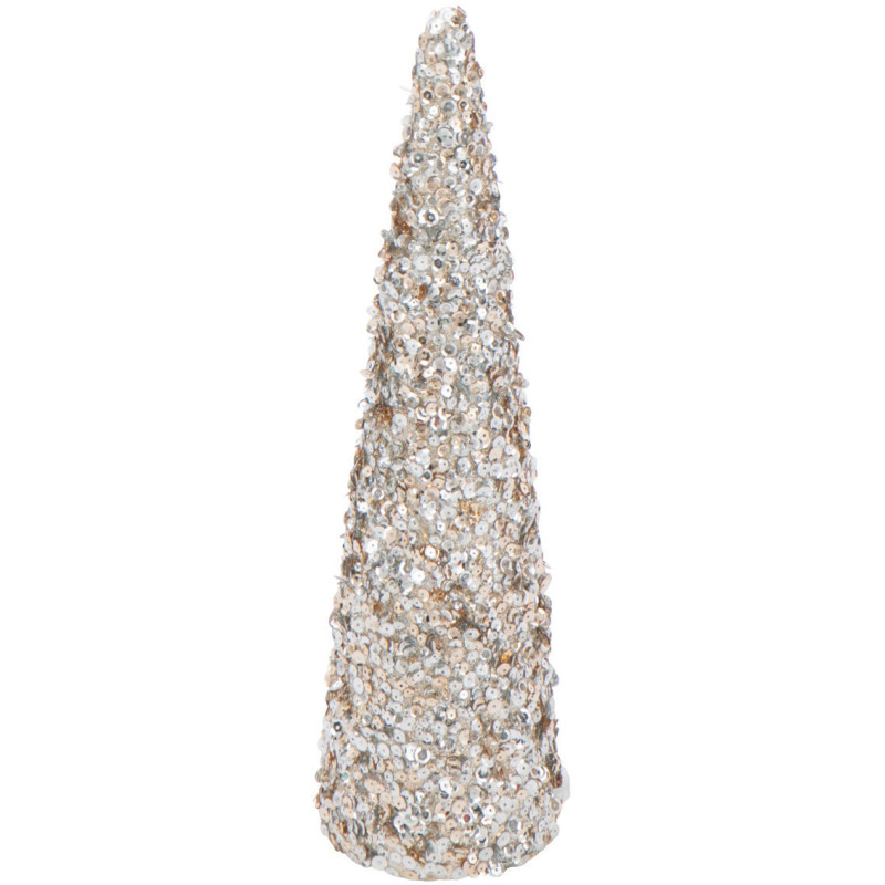 Grand Cône décoratif de Noël Hauteur 46 cm en Sequins Champagne Brillant Mousse Brilloro - 1