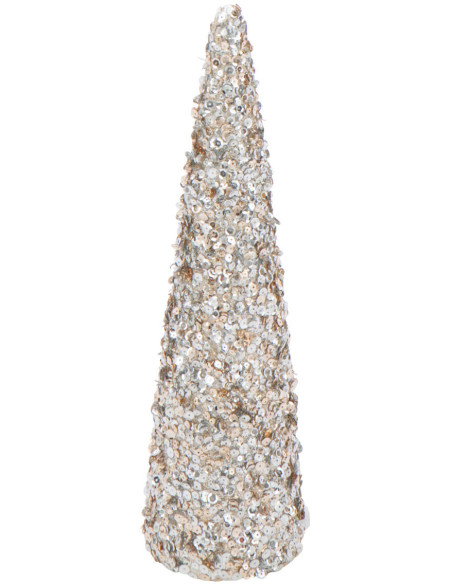 Grand Cône décoratif de Noël Hauteur 46 cm en Sequins Champagne Brillant Mousse Brilloro - 1
