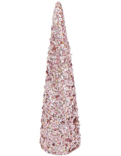 Grand Cône décoratif de Noël Hauteur 46 cm en Sequins Rose clair Brillant Mousse Brilloro - 1