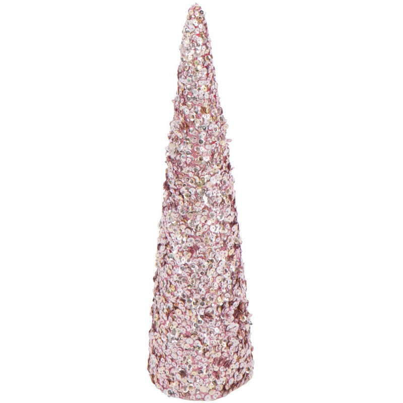 Grand Cône décoratif de Noël Hauteur 46 cm en Sequins Rose clair Brillant Mousse Brilloro - 1