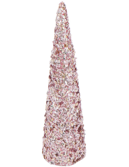 Grand Cône décoratif de Noël Hauteur 46 cm en Sequins Rose clair Brillant Mousse Brilloro - 1