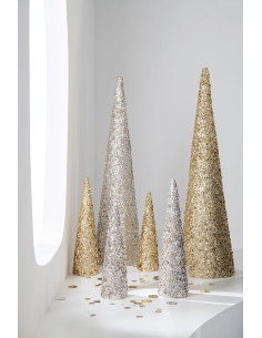 Grand Cône décoratif de Noël Hauteur 46 cm en Sequins Doré Brillant Mousse Brilloro - 2