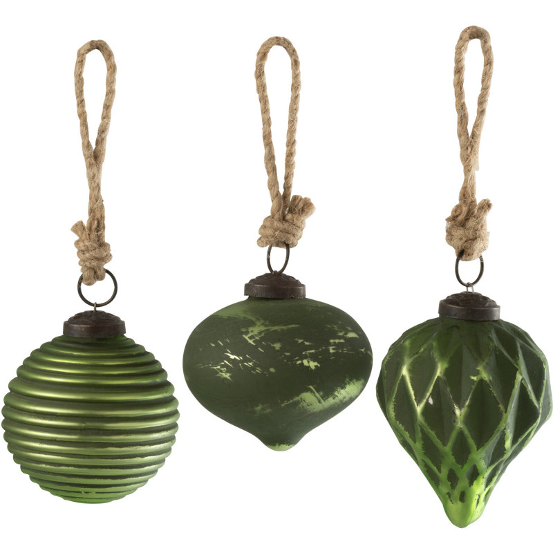 Boules de Noël vintage 7 cm en Verre Vert Oxydé Obscyra (Lot de 3) - 1