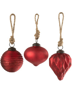 Boules de Noël vintage 7 cm en Verre Rouge Oxydé Obscyra (Lot de 3) - 1