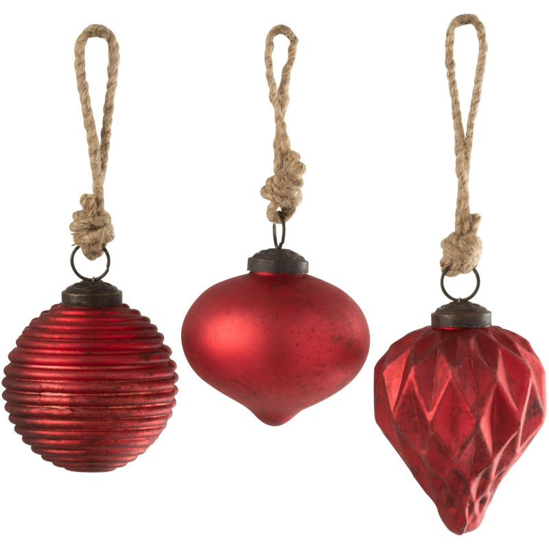 Boules de Noël vintage 7 cm en Verre Rouge Oxydé Obscyra (Lot de 3) - 1