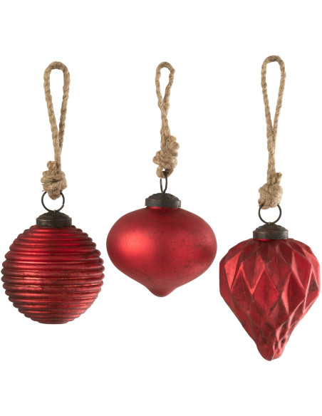 Boules de Noël vintage 7 cm en Verre Rouge Oxydé Obscyra (Lot de 3) J-Line - 1