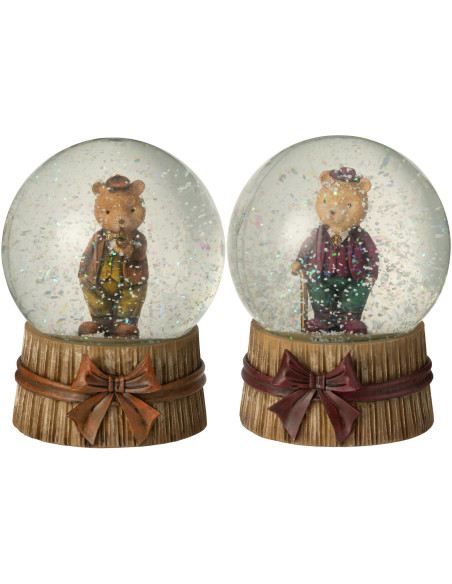 Boules à neiges Oursons Hauteur 13 cm en Résine Marron Beige Beary (Lot de 2) - 1