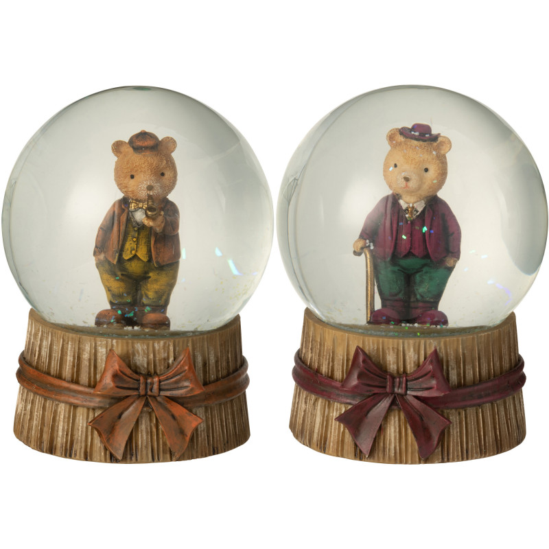 Boules à neiges Oursons Hauteur 13 cm en Résine Marron Beige Beary (Lot de 2) - 2
