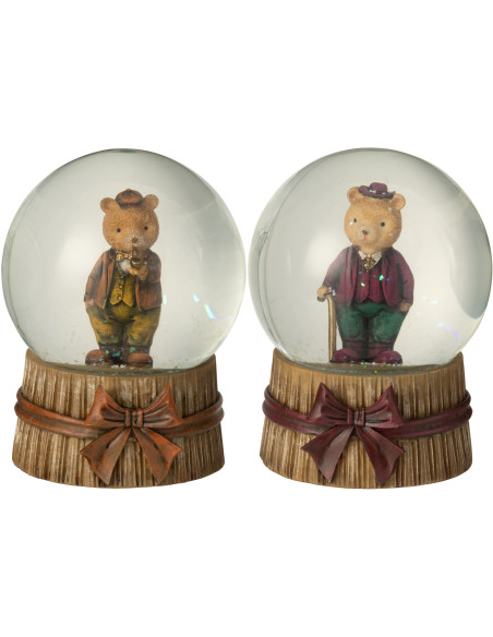 Boules à neiges Oursons Hauteur 13 cm en Résine Marron Beige Beary (Lot de 2) - 2
