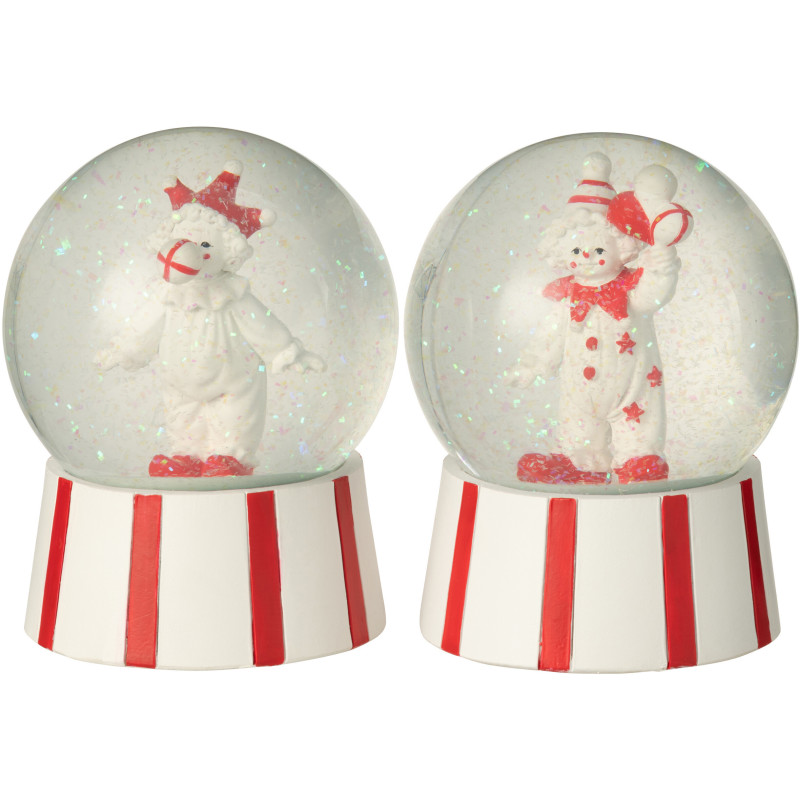 Boules à neige Clowns Hauteur 13 cm en Résine Rouge Blanc Circusio (Lot de 2) - 1