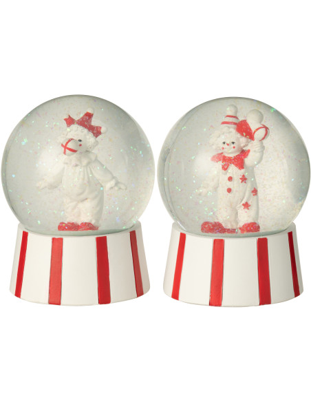 Boules à neige Clowns Hauteur 13 cm en Résine Rouge Blanc Circusio (Lot de 2) - 1