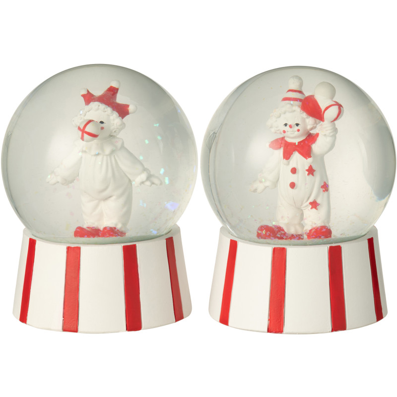 Boules à neige Clowns Hauteur 13 cm en Résine Rouge Blanc Circusio (Lot de 2) - 2