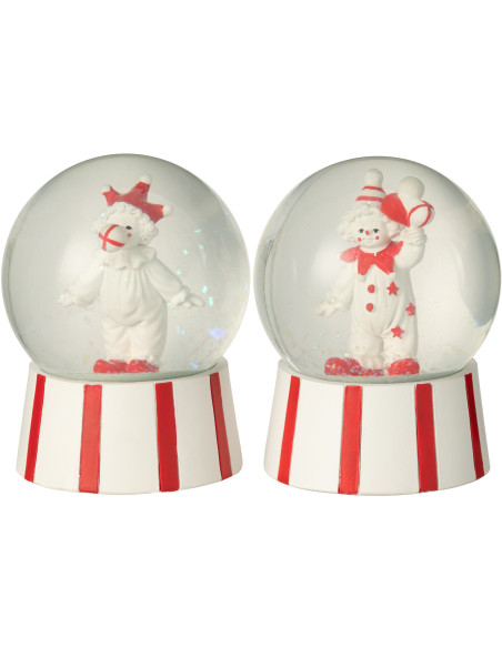 Boules à neige Clowns Hauteur 13 cm en Résine Rouge Blanc Circusio (Lot de 2) - 2