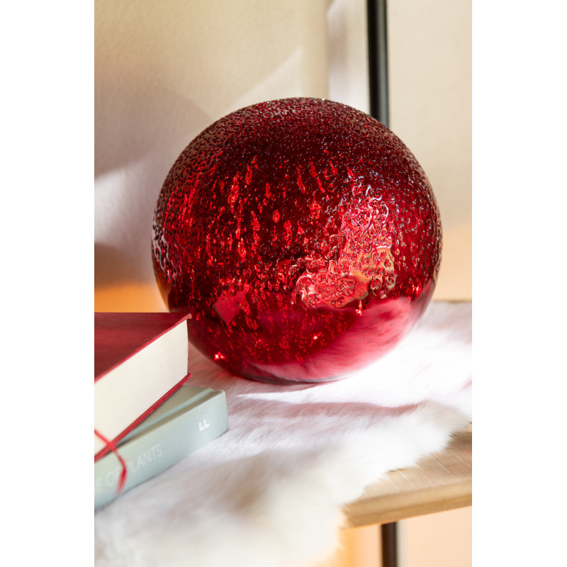 Grande Boule décorative lumineuse Led 20 cm en Verre Rouge Craquelé - 2