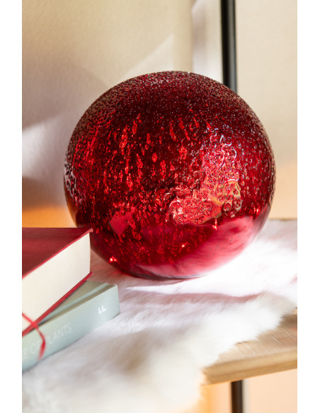 Grande Boule décorative lumineuse Led 20 cm en Verre Rouge Craquelé - 2