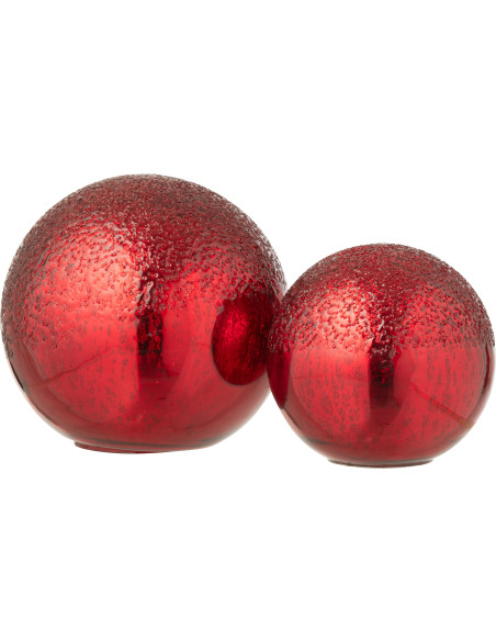 Grande Boule décorative lumineuse Led 20 cm en Verre Rouge Craquelé - 5