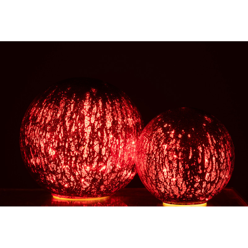 Grande Boule décorative lumineuse Led 20 cm en Verre Rouge Craquelé - 7