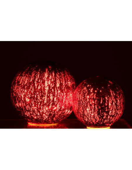 Grande Boule décorative lumineuse Led 20 cm en Verre Rouge Craquelé - 7