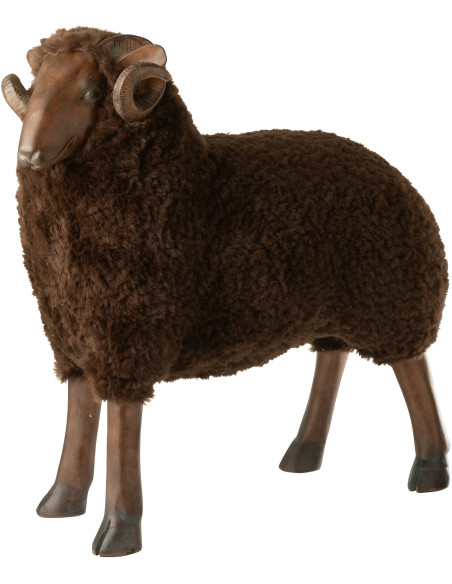 Grande Statue déco Bélier 79 cm en Résine Tissu Marron Arius - 1