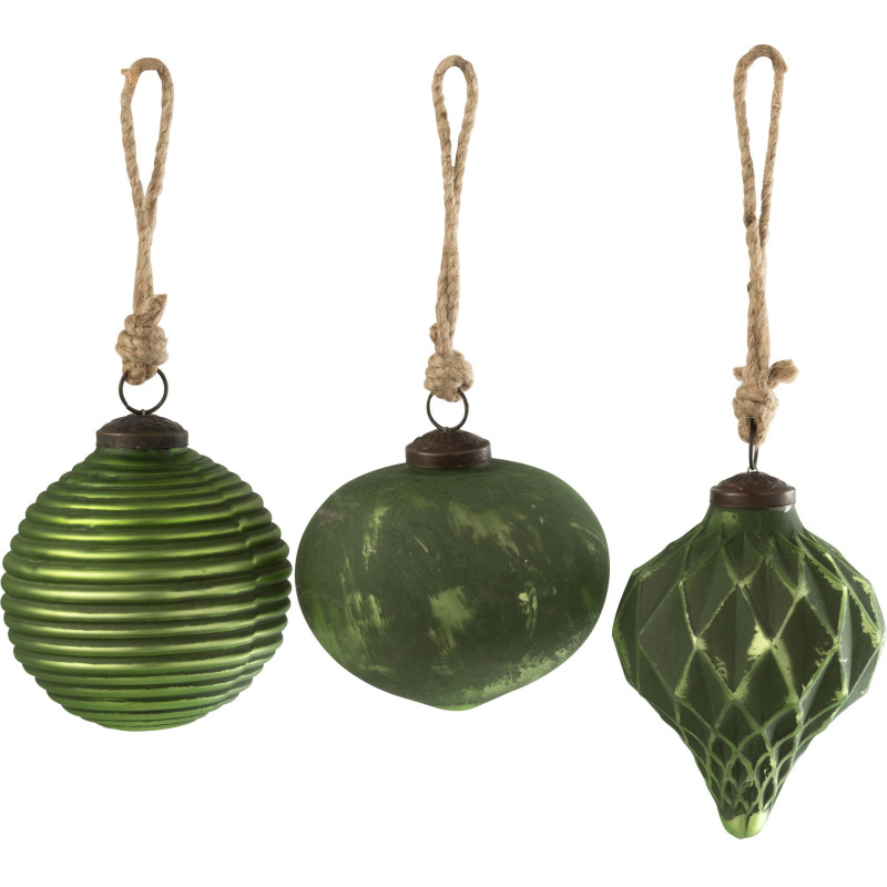 Grandes Boules de Noël vintage 10 cm en Verre Vert Oxydé Obscyra (Lot de 3) - 1