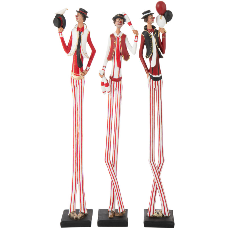 Grandes Statuettes déco originale Clowns XL Hauteur 83 cm en Résine Rouge Blanc Shapito (Lot de 3) - 1