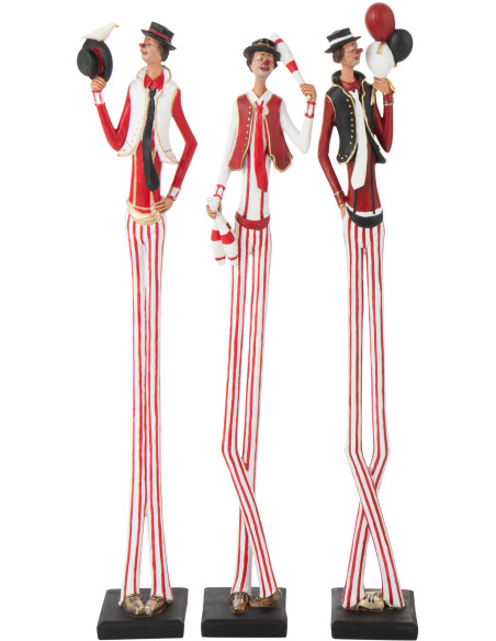 Grandes Statuettes déco originale Clowns XL Hauteur 83 cm en Résine Rouge Blanc Shapito (Lot de 3) - 1