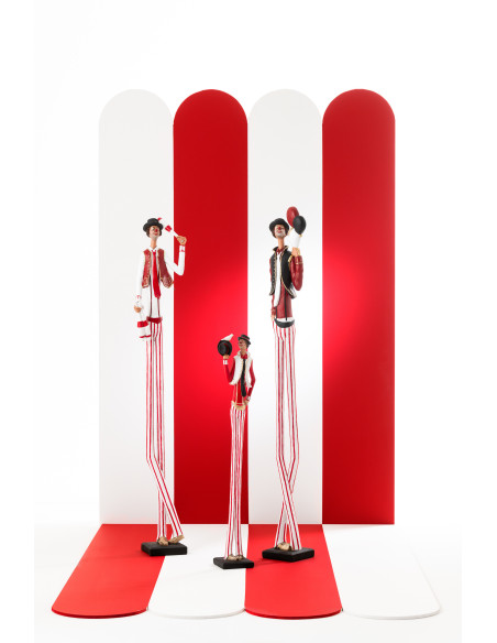 Grandes Statuettes déco originale Clowns XL Hauteur 83 cm en Résine Rouge Blanc Shapito (Lot de 3) - 2