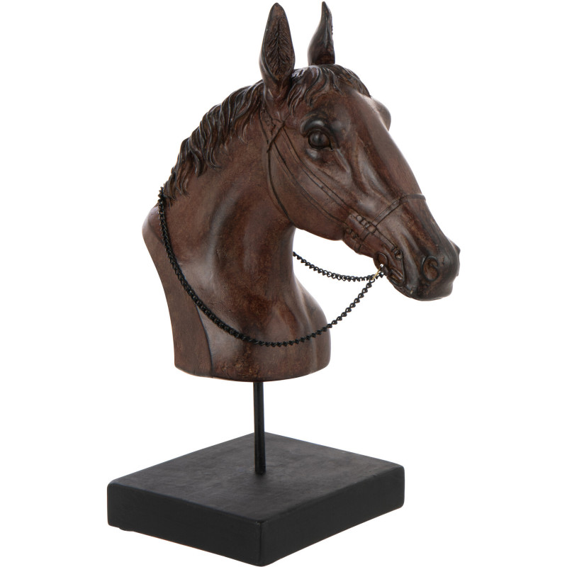 Buste Tête de cheval sur pied Hauteur 29 cm en Résine Marron foncé Horson - 1