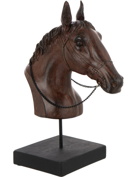 Buste Tête de cheval sur pied Hauteur 29 cm en Résine Marron foncé Horson - 1