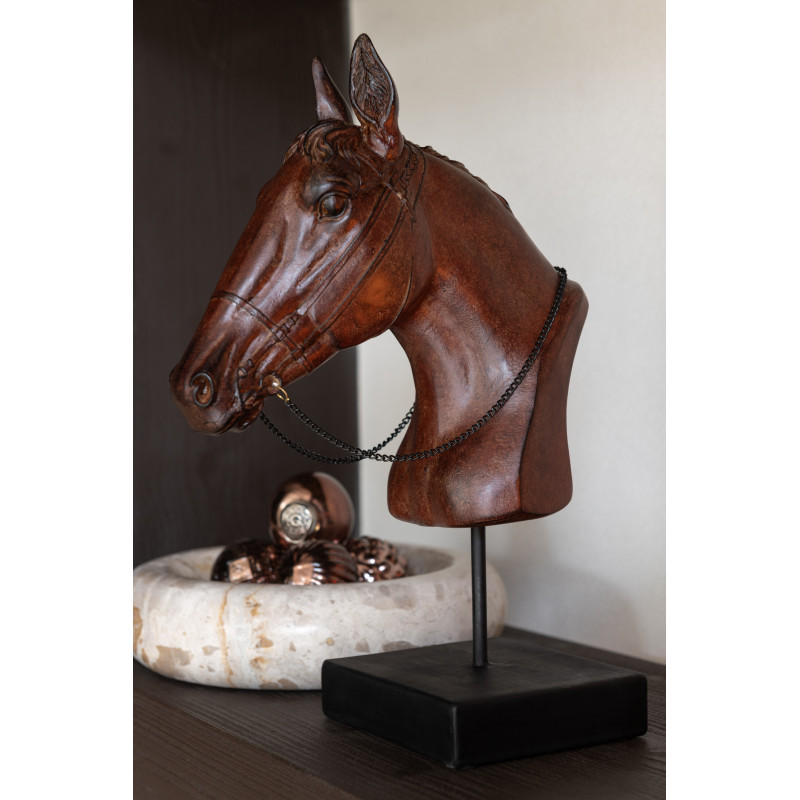 Buste Tête de cheval sur pied Hauteur 29 cm en Résine Marron foncé Horson - 2