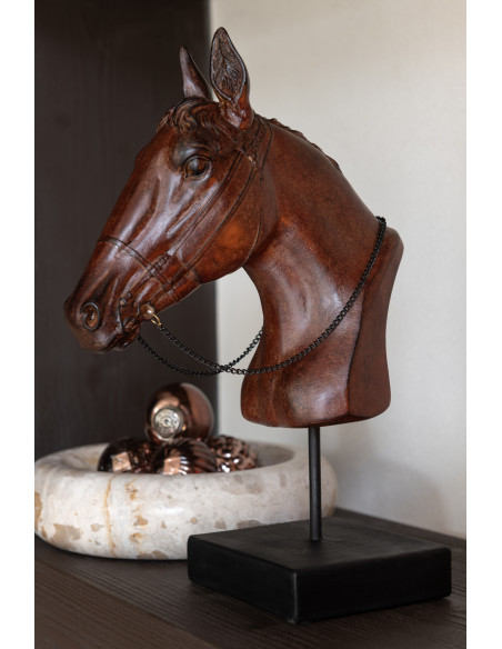 Buste Tête de cheval sur pied Hauteur 29 cm en Résine Marron foncé Horson - 2