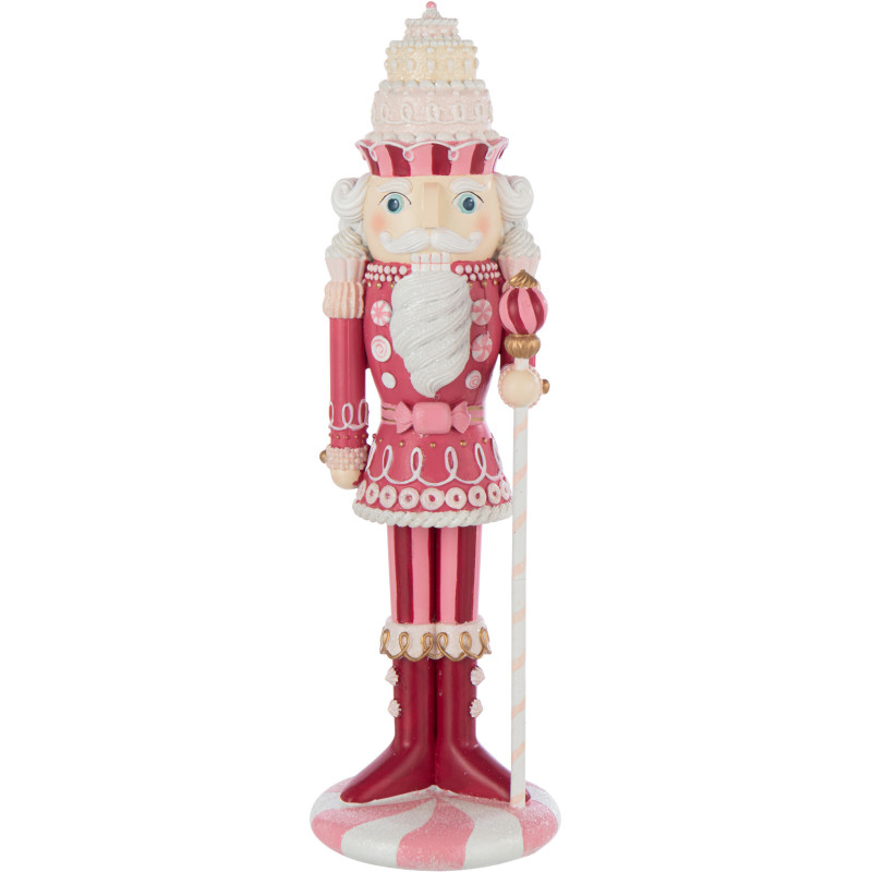 Grande Statuette de Noël Casse Noisette Bonbon Hauteur 38 cm en Résine Rose Blanc Nutsweet - 1
