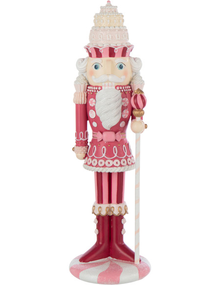 Grande Statuette de Noël Casse Noisette Bonbon Hauteur 38 cm en Résine Rose Blanc Nutsweet - 1