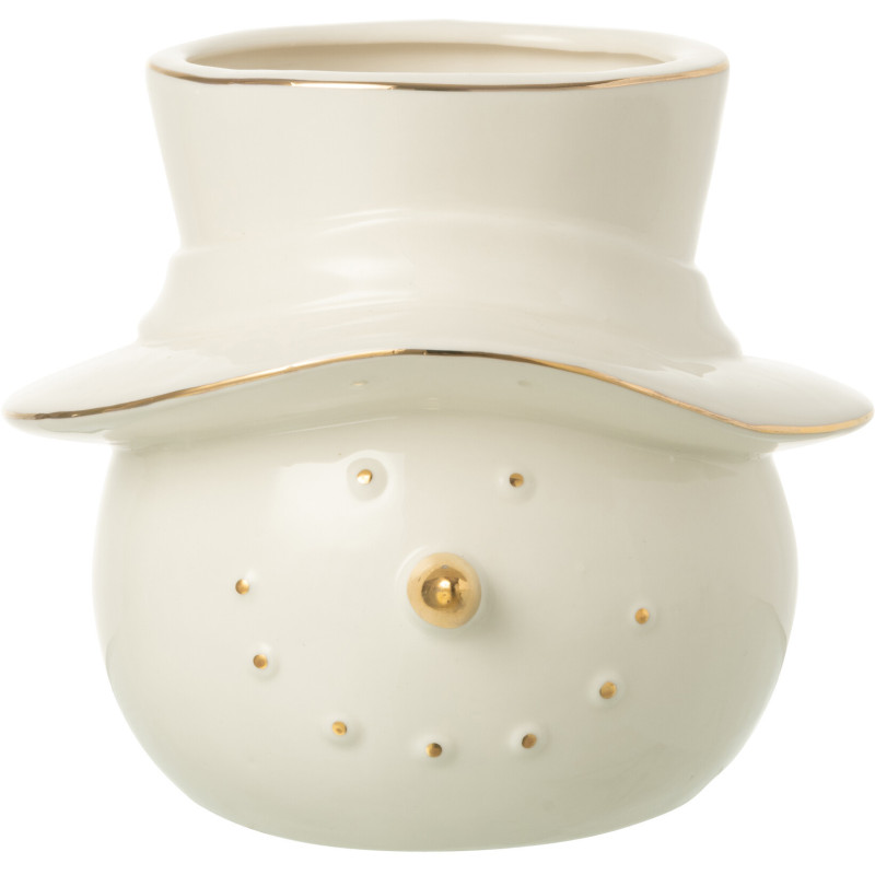 Cache pot de Noël Bonhomme de neige Diamètre 13 cm en Porcelaine Blanc Doré Snowell - 1